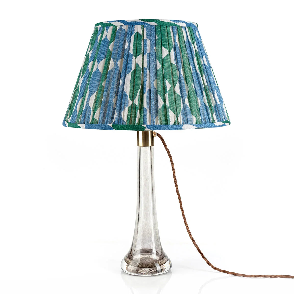 Fermoie Green & Blue Whittle Lampshade on crystal lamp