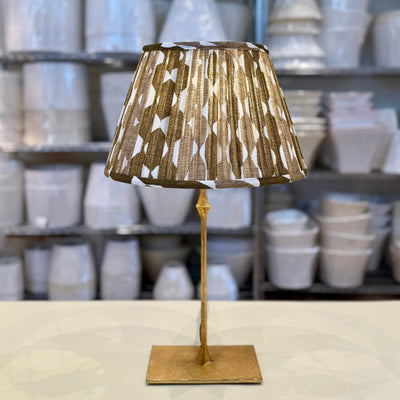 Fermoie Neutral Brown Whittle Lampshade on Dauphine Bedside Lamp in Gilded Iron