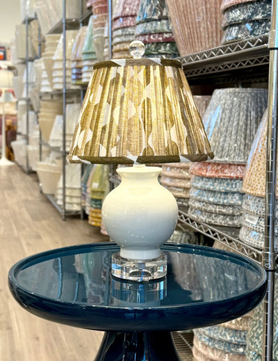 Fermoie Neutral Brown Whittle Lampshade on Mini White Porcelain Lamp