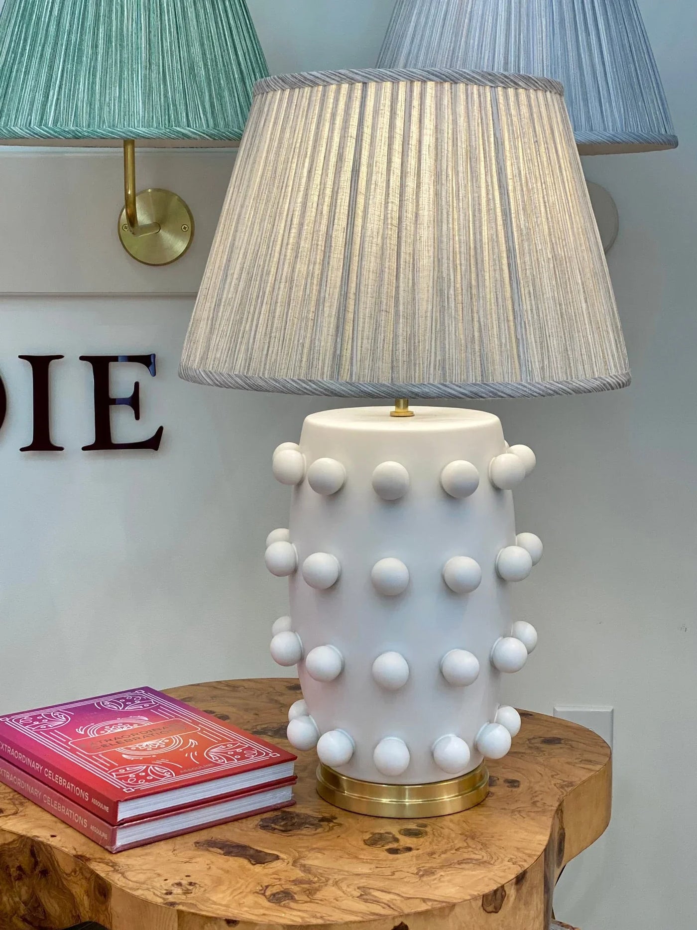 Fermoie grey strie lampshade on a Linden lamp