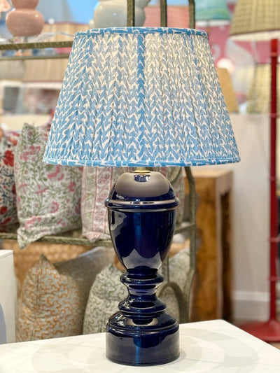 Fisher Ceramic Table Lamp in Blue with blue rabanna lampshade