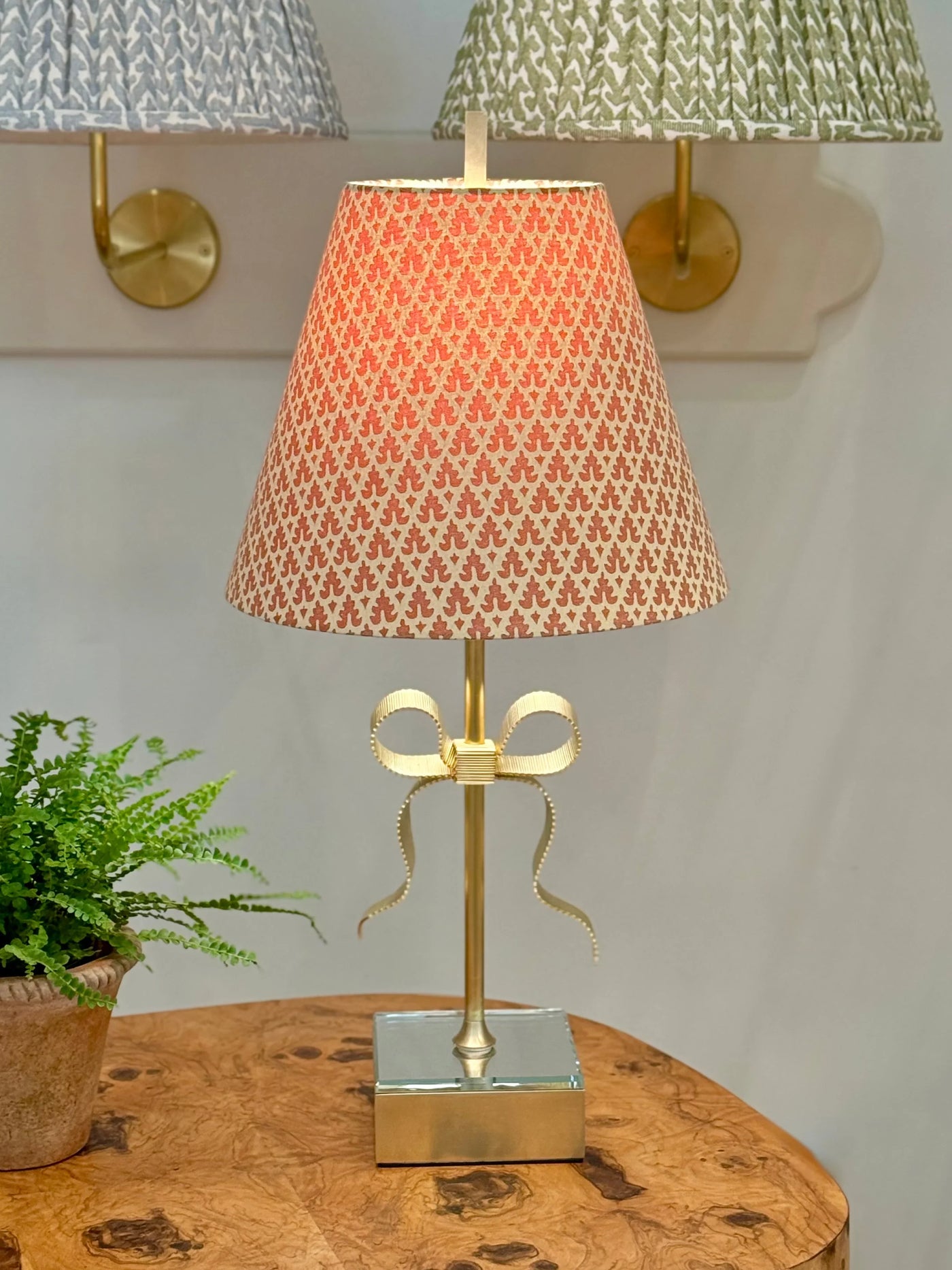 Fortuny - Murillo in Siena on Parchment Fabric Lampshade on gold bow lamp