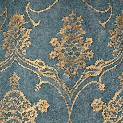 Fortuny - Veronese in Blue & Silvery Sky Fabric Lampshade fabric close up