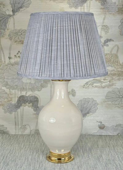 Genuine Green Jade lamp finial styled with a Fermoie strie lampshade on a Paul Schneider Athens ceramic lamp