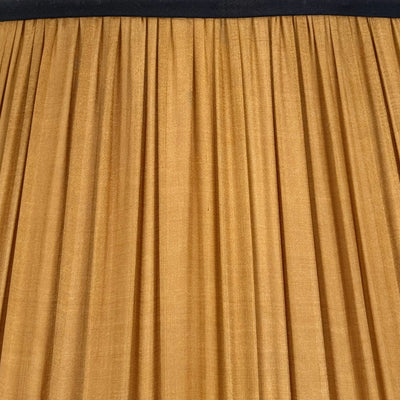 Gold Sari Lampshade with Navy Silk Trim Up Close