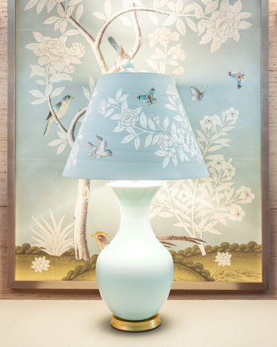 Gracie Studio - Hand-Painted Hampton Garden Paper Lampshade on Hwang Bishop Blue Celadon Empress Lamp 