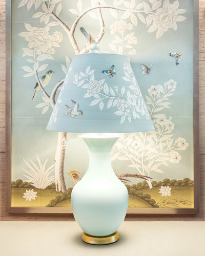 Gracie Studio - Hand-Painted Hampton Garden Paper Lampshade on Hwang Bishop Blue Celadon Empress Lamp 
