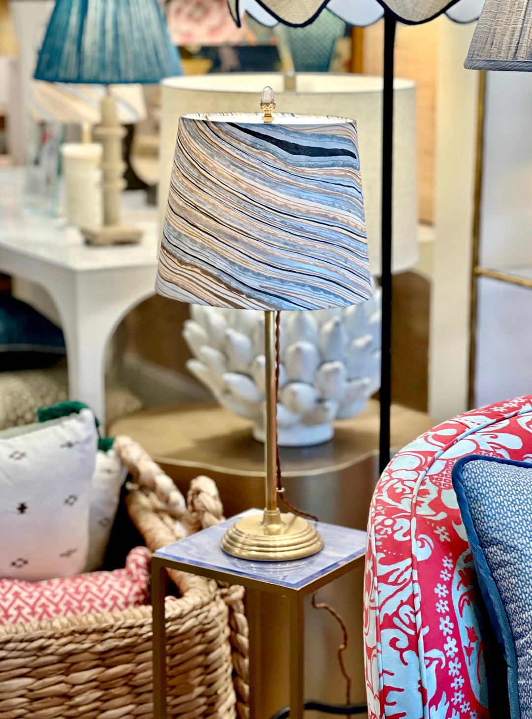 Gracie Studio Marble Lampshade Rolled Edge