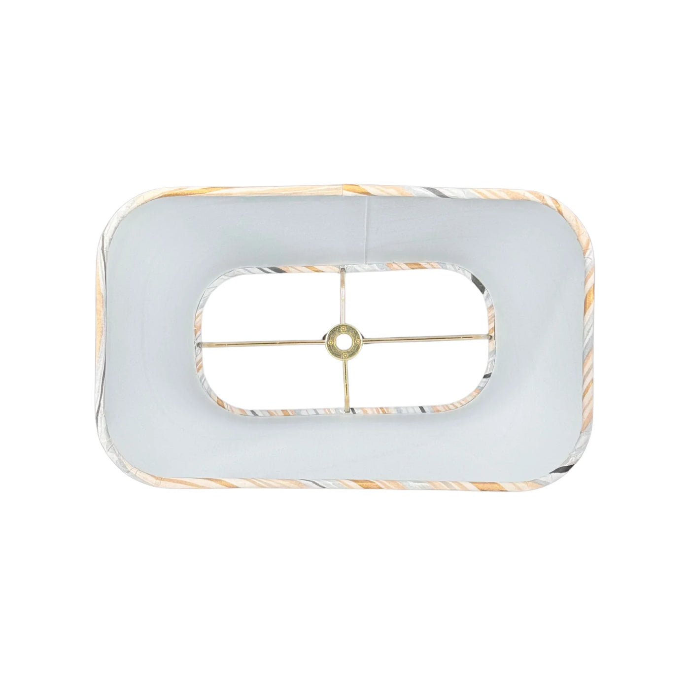 Rectangular lamp shade with hand-painted marble wallpaper in gold, blue, and grey