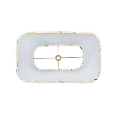 Rectangular lamp shade with hand-painted marble wallpaper in gold, blue, and grey