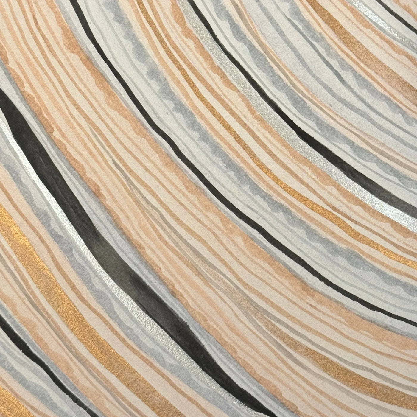 Rectangular lamp shade with hand-painted marble wallpaper in gold, blue, and grey