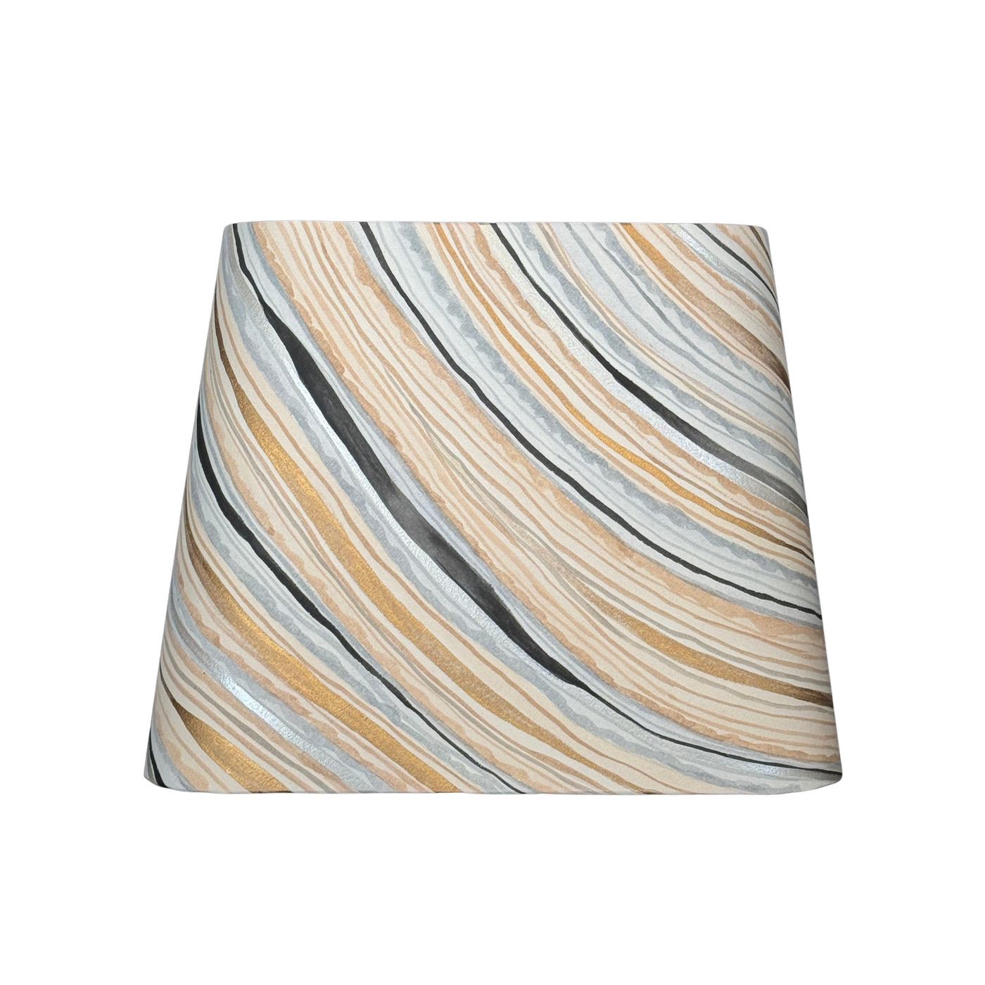 Rectangular lamp shade with hand-painted marble wallpaper in gold, blue, and grey
