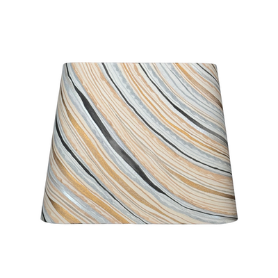 Rectangular lamp shade with hand-painted marble wallpaper in gold, blue, and grey