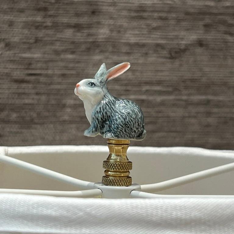 Finial Showcase Gray Rabbit Finial Hand Painted Porcelain
