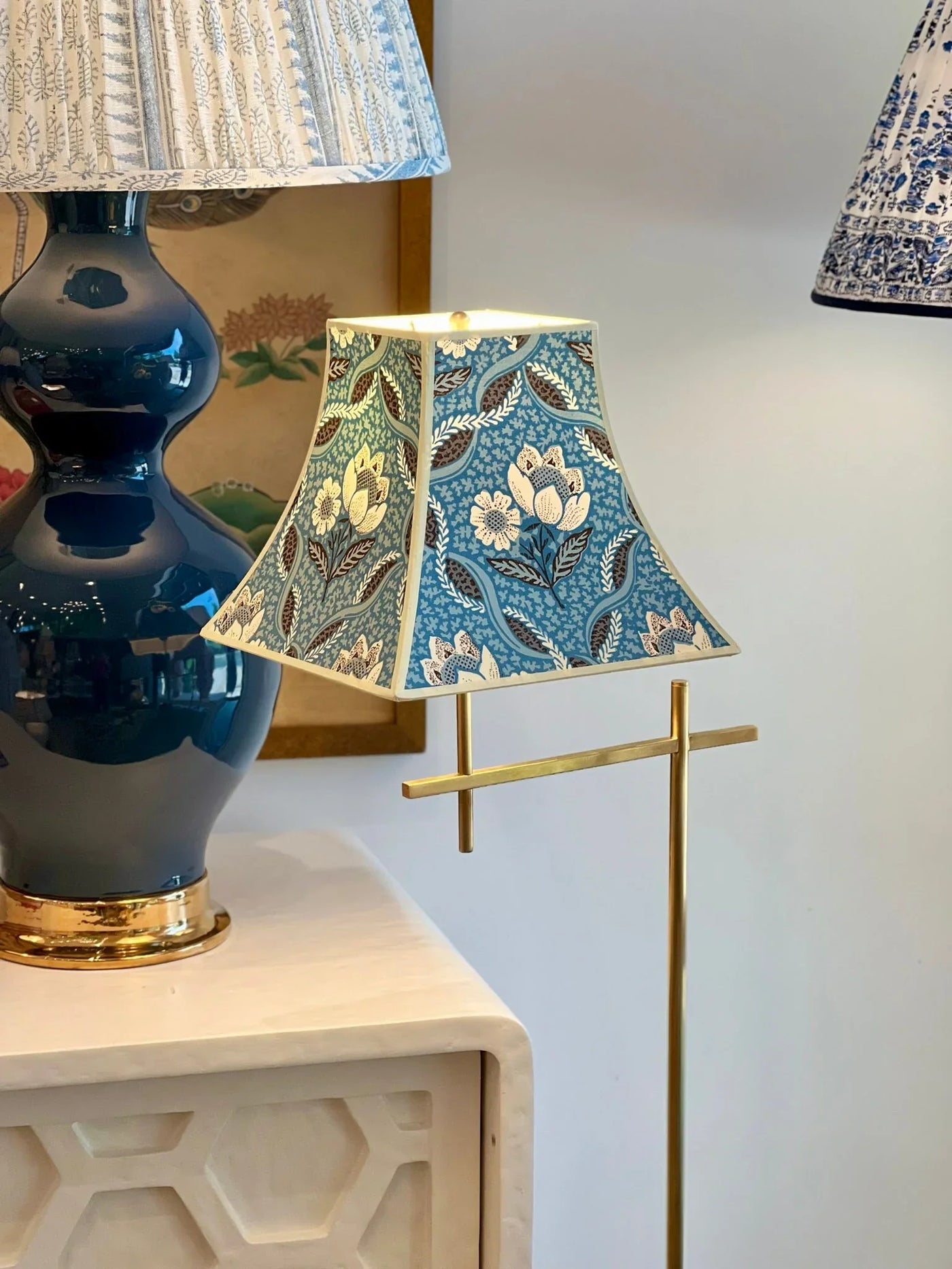 Pierre Frey Lampshade and Brass Hackney Lamp