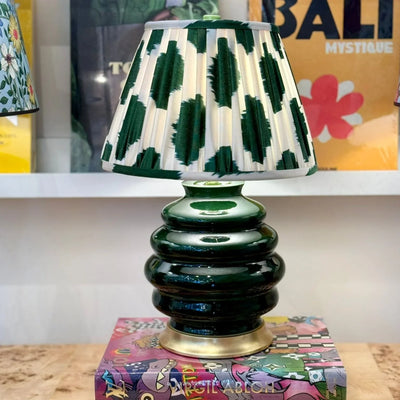 Hwang Bishop green lamp and green and white ikat lampshade