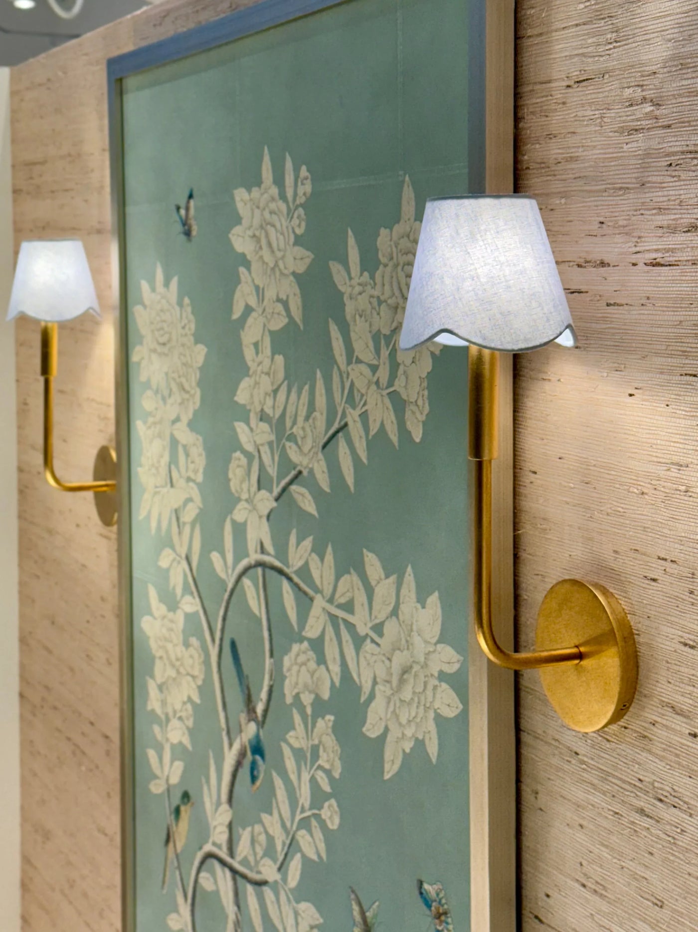 Scalloped Linen Chandelier Shade - Blue