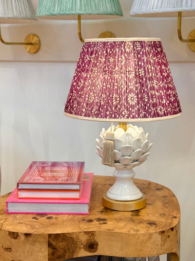 Maroon & Gold Sari Lampshade with Champagne Silk Trim