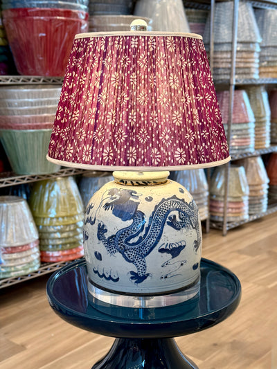 Maroon & Gold Sari Lampshade with Champagne Silk Trim
