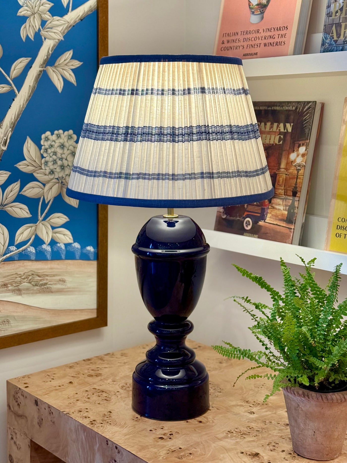 Rosanna Lonsdale Embroidered Blue Striped Lampshade