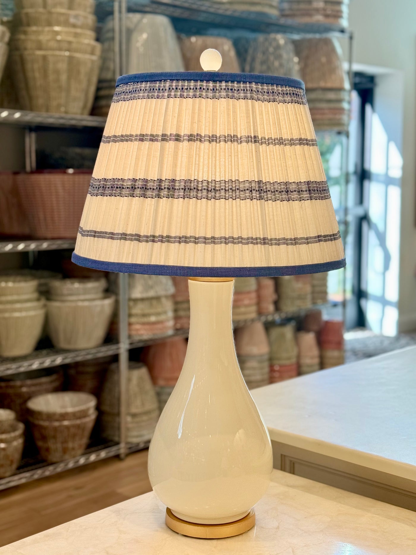 Rosanna Lonsdale Embroidered Blue Striped Lampshade