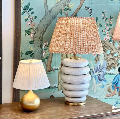 Fermoie Lampshades on a Pheobe lamp and a mini gold lamp