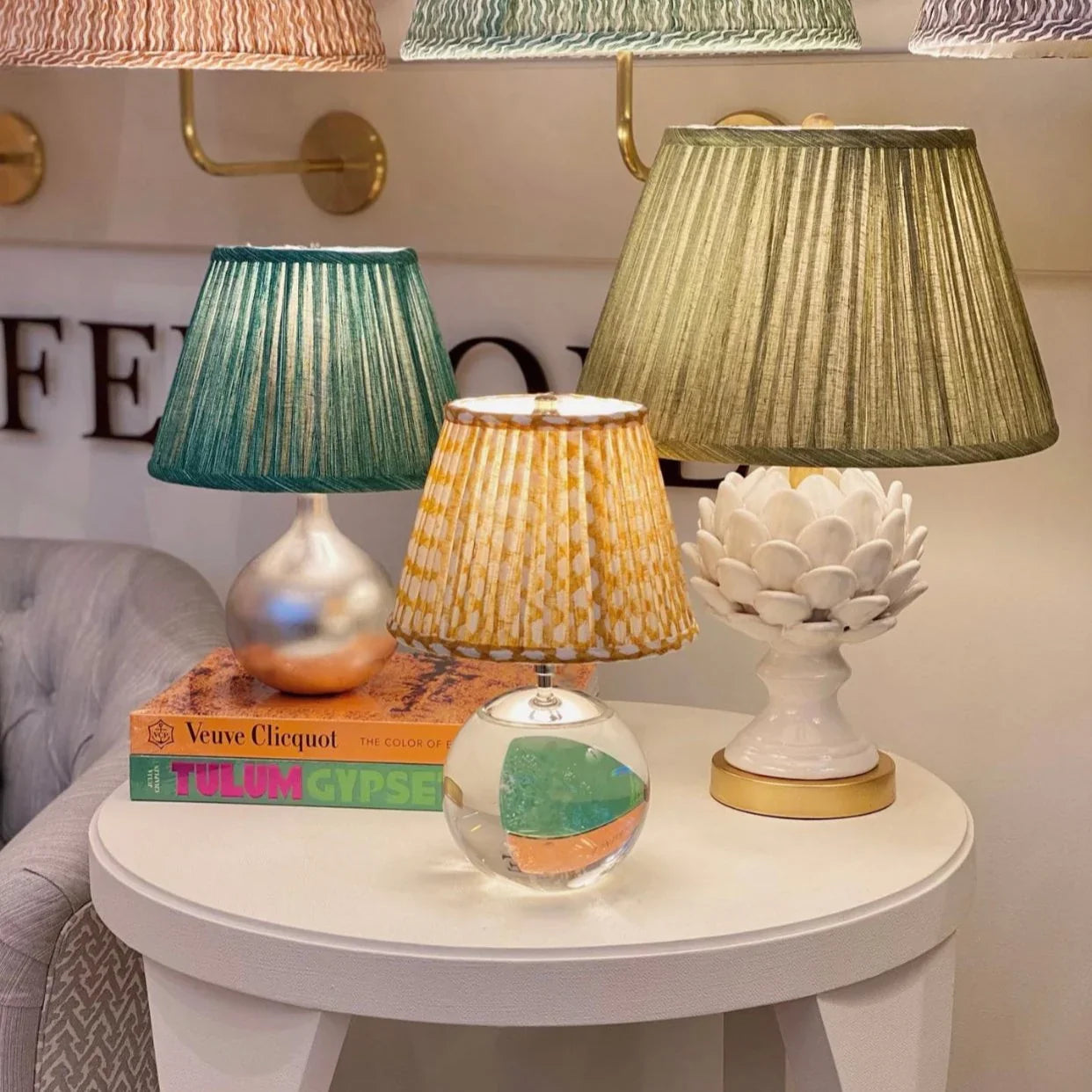 Fermoie Lampshades on small lamps