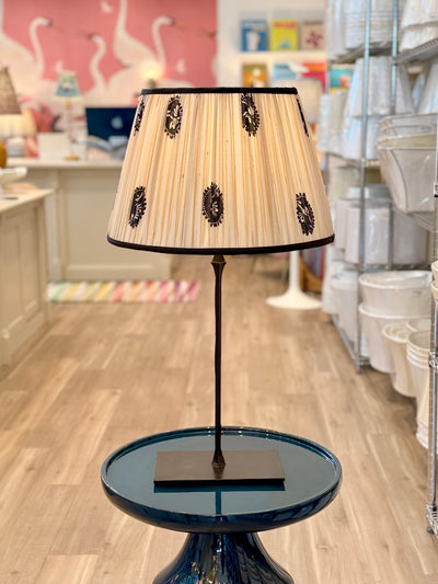 Black & Beige Sari Lampshade with Black Silk Trim