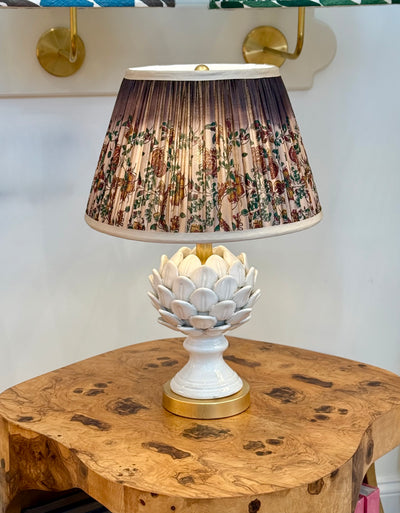 Taupe, Blue, Maroon & Green Sari Lampshade with Champagne Silk Trim