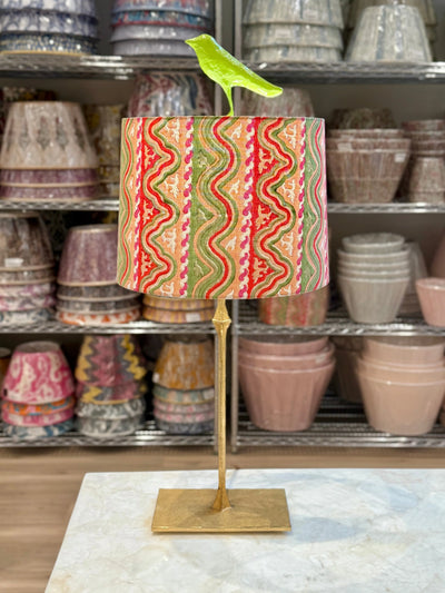 Tulu Textiles Wafaa in Green, Pink & Red Fabric Lampshade on dauphine table lamp