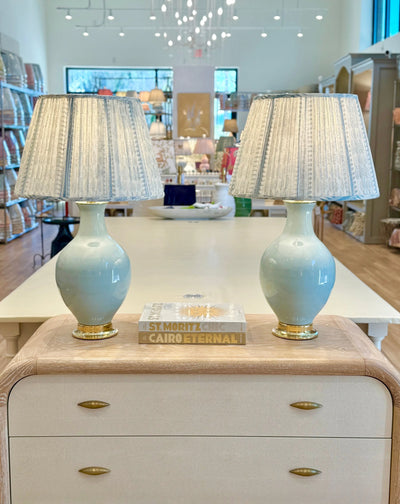 Paul Schneider Athens Lamp in Glossy Light Blue with rose cumming shade