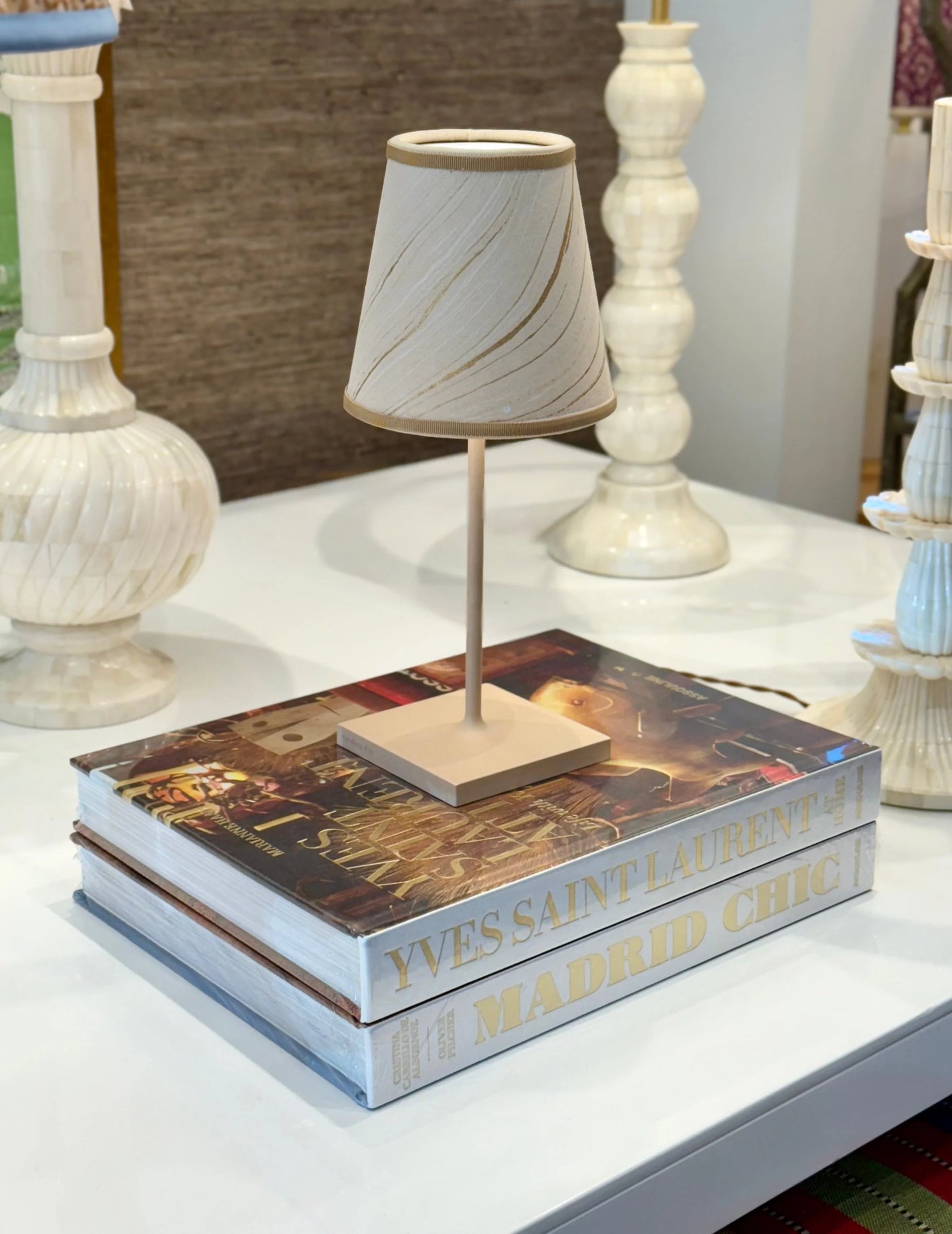 Gold marbled paper lamp shade with swirling pattern for Poldina Pro