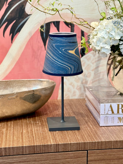 Sapphire marbled paper lamp shade with swirling gold pattern for Poldina Pro and Pro Mini