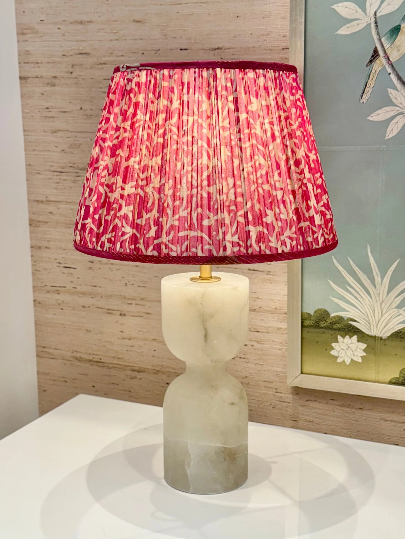 Pink & Beige Sari Lampshade with Self Trim