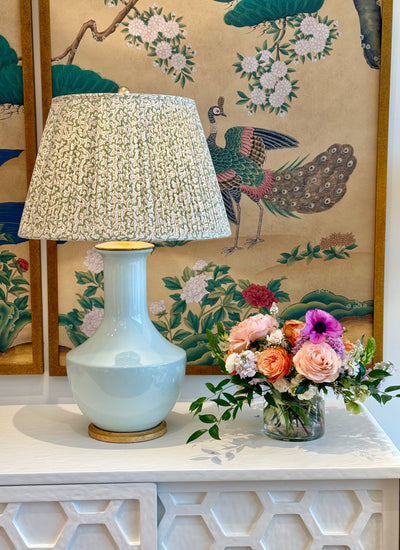 Lambay Porcelain Table Lamp in Ice Blue with flowers