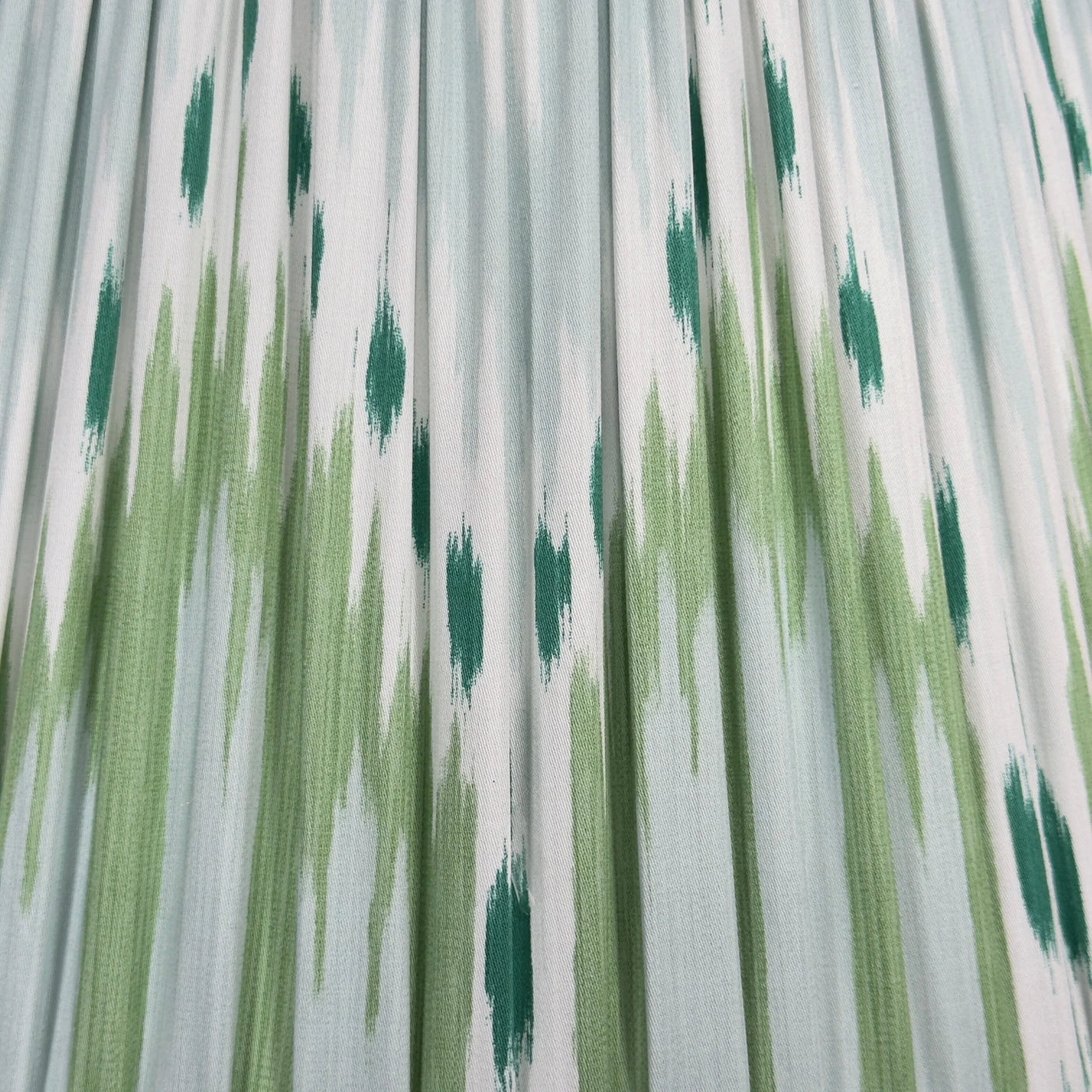 Up close Schumacher - Bukhara Ikat in Mineral Blue & Leaf Green Fabric Lampshade