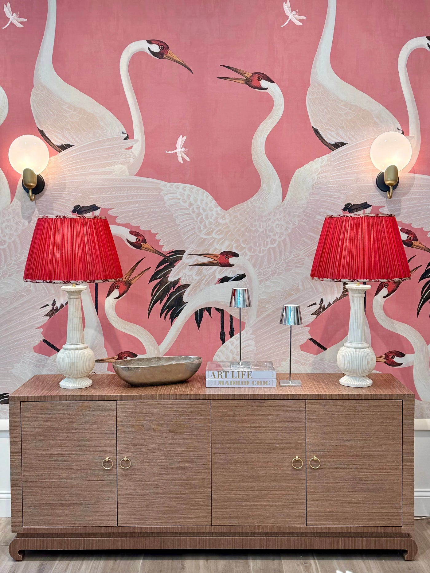 Pink Sari Lampshade with Kissing Fish Trim