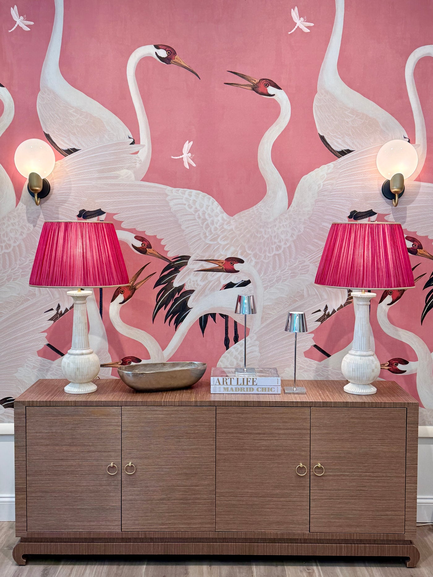 Pink Sari Lampshade with Champagne Silk Trim
