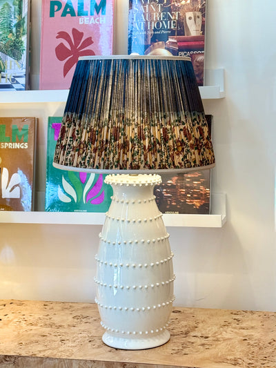 Taupe, Blue, Maroon & Green Sari Lampshade with Champagne Silk Trim