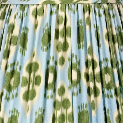 Up close Schumacher - Hamilton Ikat in Light Blue & Leaf Green Fabric Lampshade