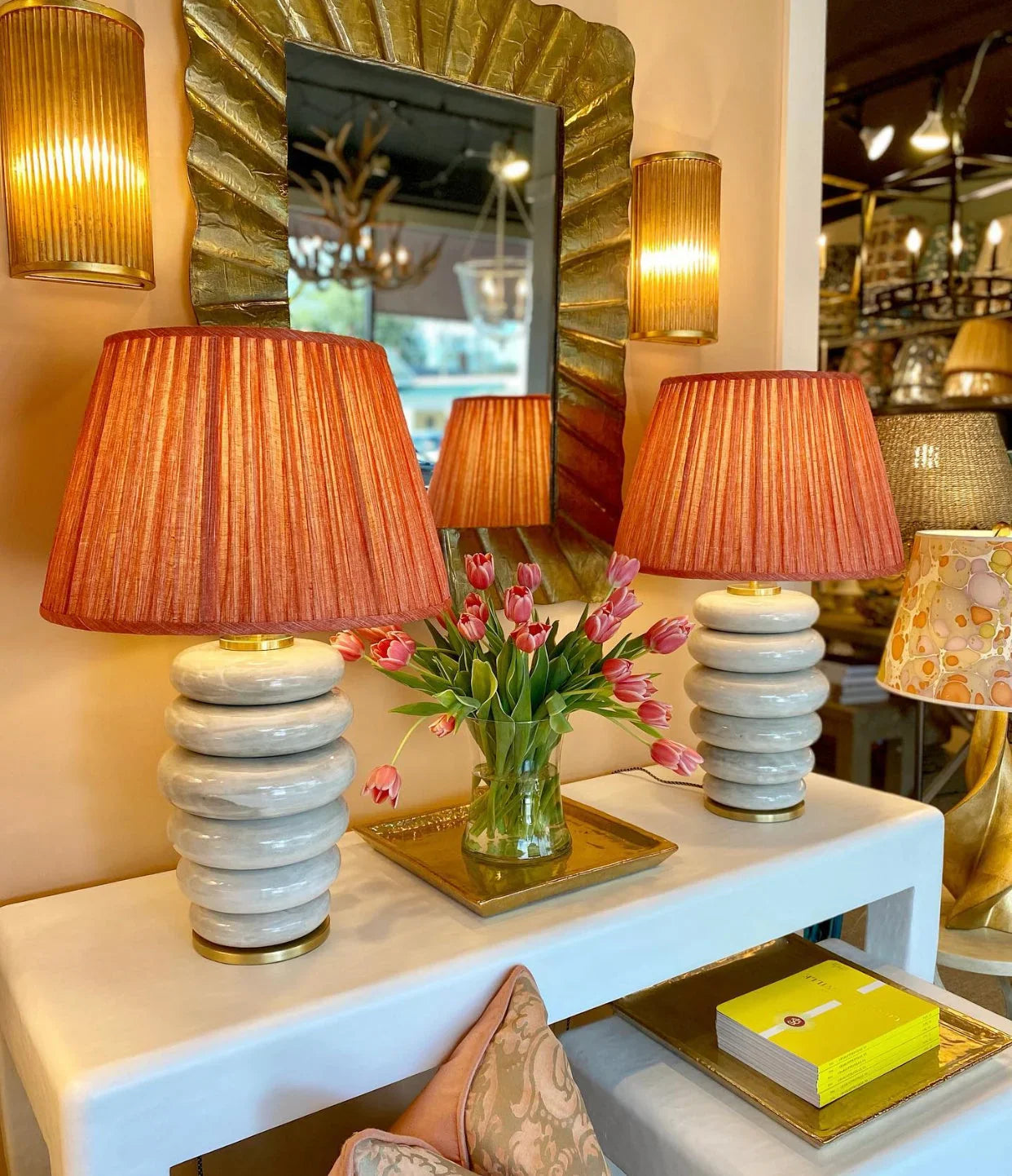 Fermoie Orange Lampshade on Phoebe Lamps