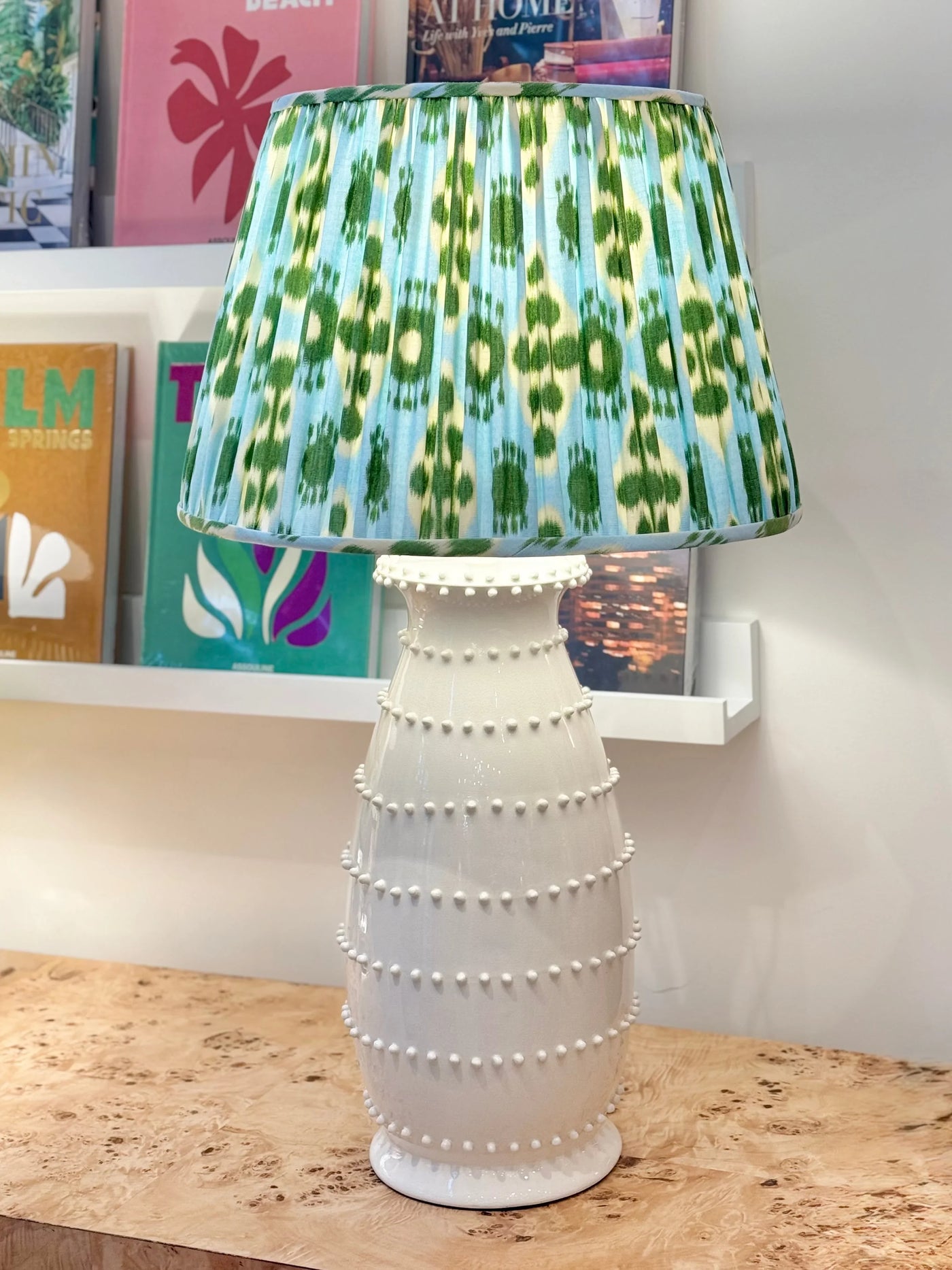 Schumacher - Hamilton Ikat in Light Blue & Leaf Green Fabric Lampshade