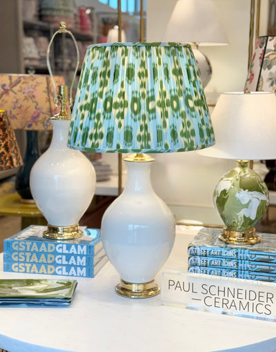 Schumacher - Hamilton Ikat in Light Blue & Leaf Green Fabric Lampshade