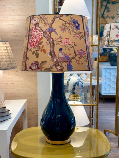 GP&J Baker - Eltham Wallpaper Lampshade on navy blue lamp