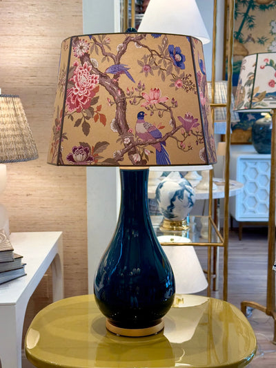 GP&J Baker - Eltham Wallpaper Lampshade on navy blue lamp