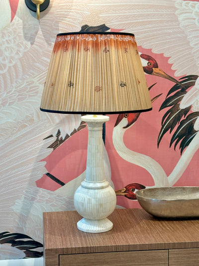 Black & Pink Fish on Taupe Sari Lampshade with Black Silk Trim