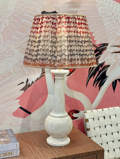 Pink, Grey & Orange Fish on Multicolor Sari Lampshade with Champagne Silk Trim