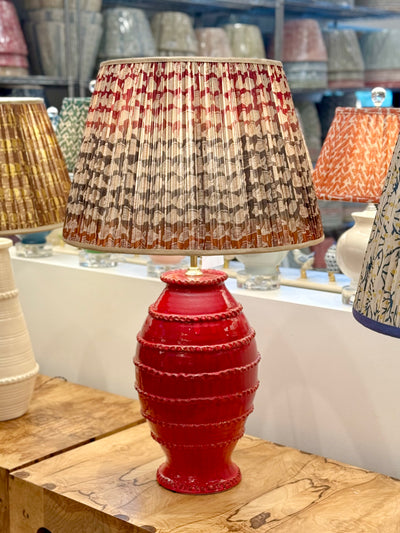 Pink, Grey & Orange Fish on Multicolor Sari Lampshade with Champagne Silk Trim