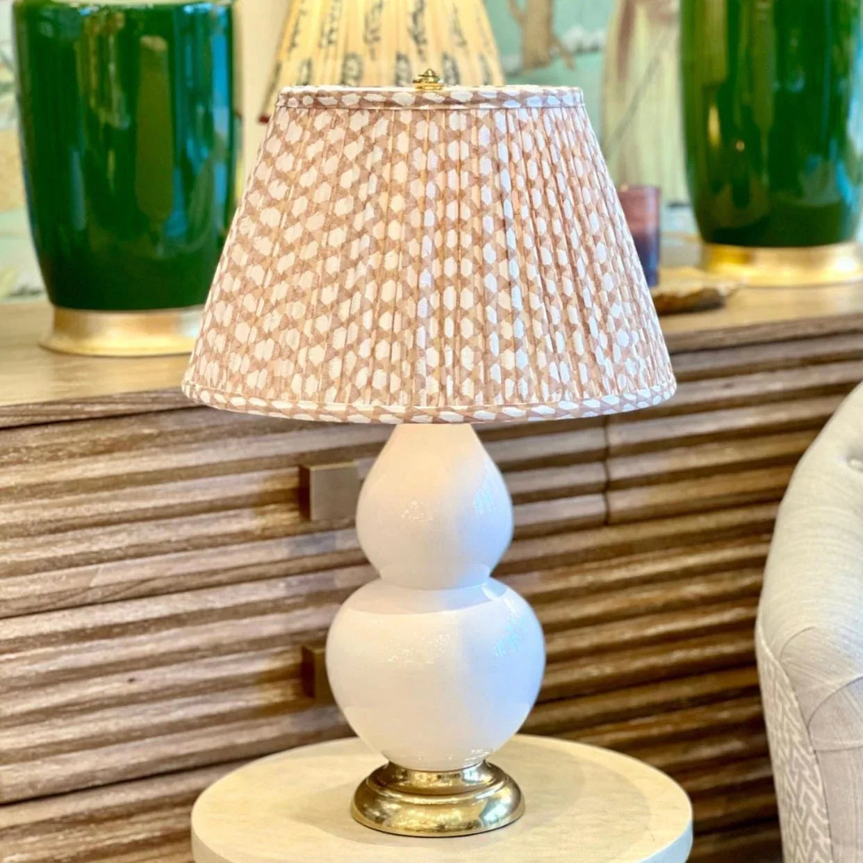 Fermoie Lampshade on a white double gourd lamp