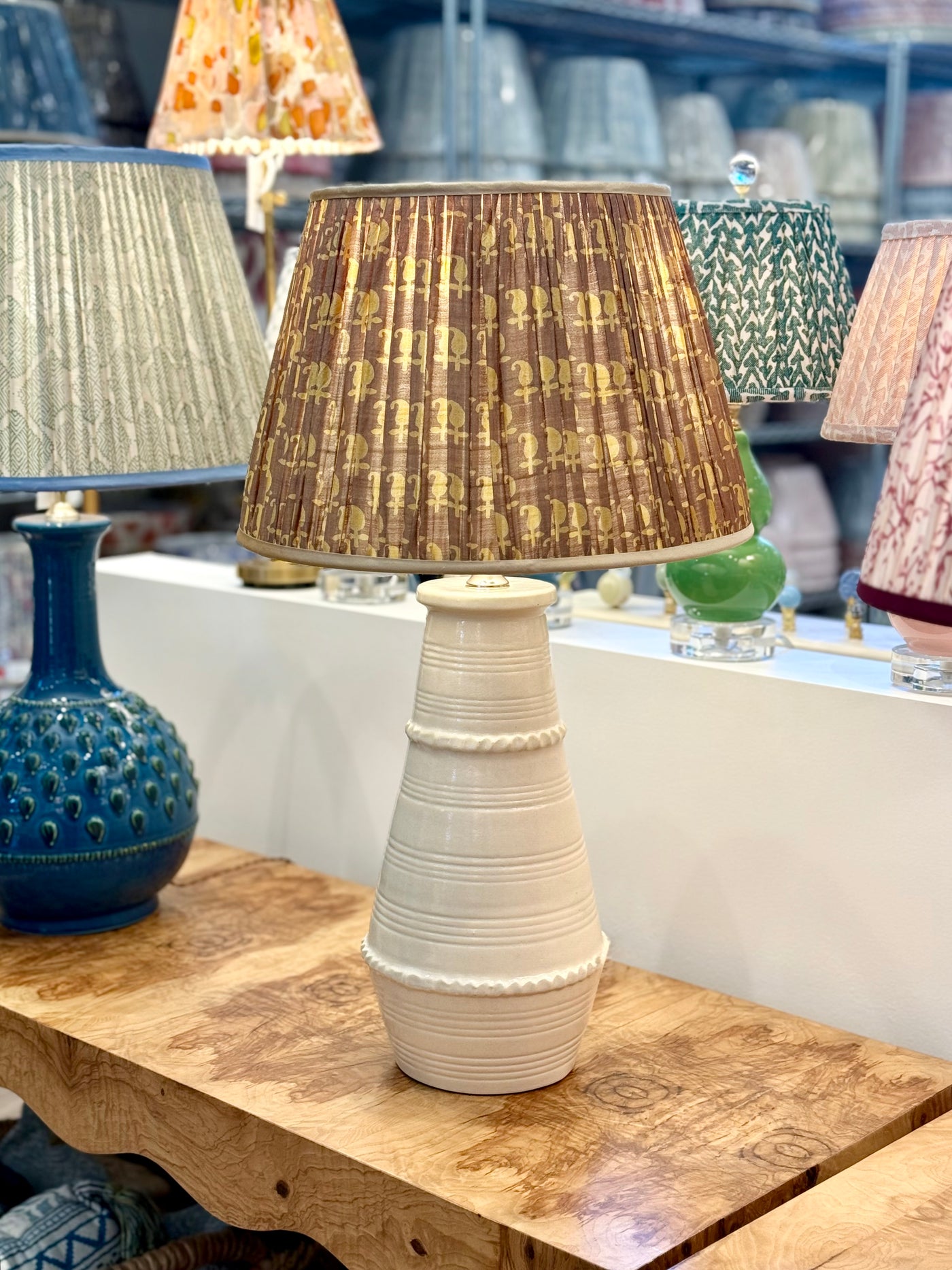 Blonde Ribbed Vase Ceramic Table Lamp